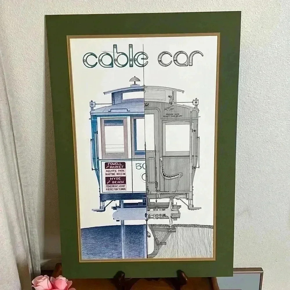 Cable Car San Francisco Christopher Swan 1973 vintage 19 X 29 matted Powell Hyde